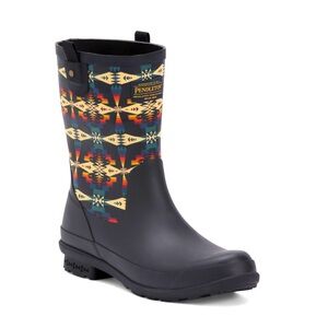 Pendleton Black and Red Winter Rain Boots with Geometric Pattern